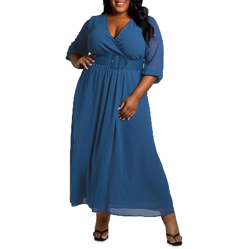 Price Buster Plus Womens Chiffon Surplice Maxi Dress