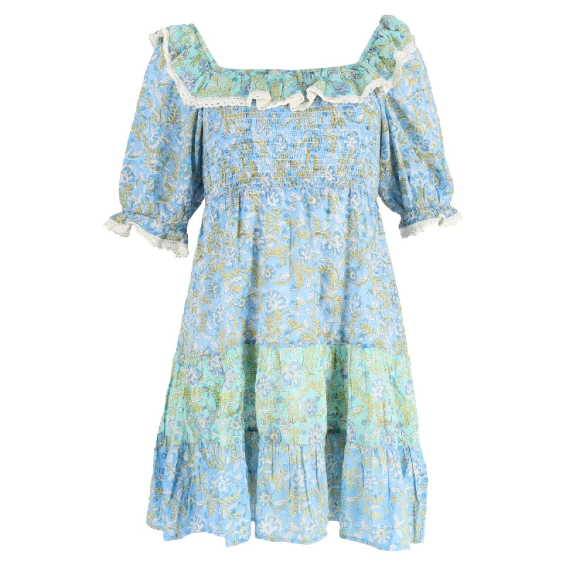 Today’s Deal Rixo Harlow Floral Tiered Mini Dress in Light Blue Cotton