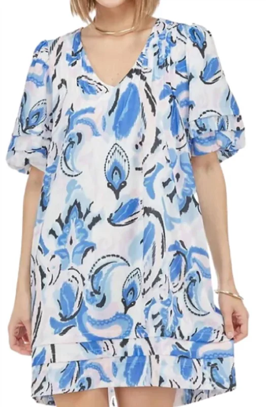 Special Discount Pleated Puff Sleeve Mini Dress In Summer Paisley