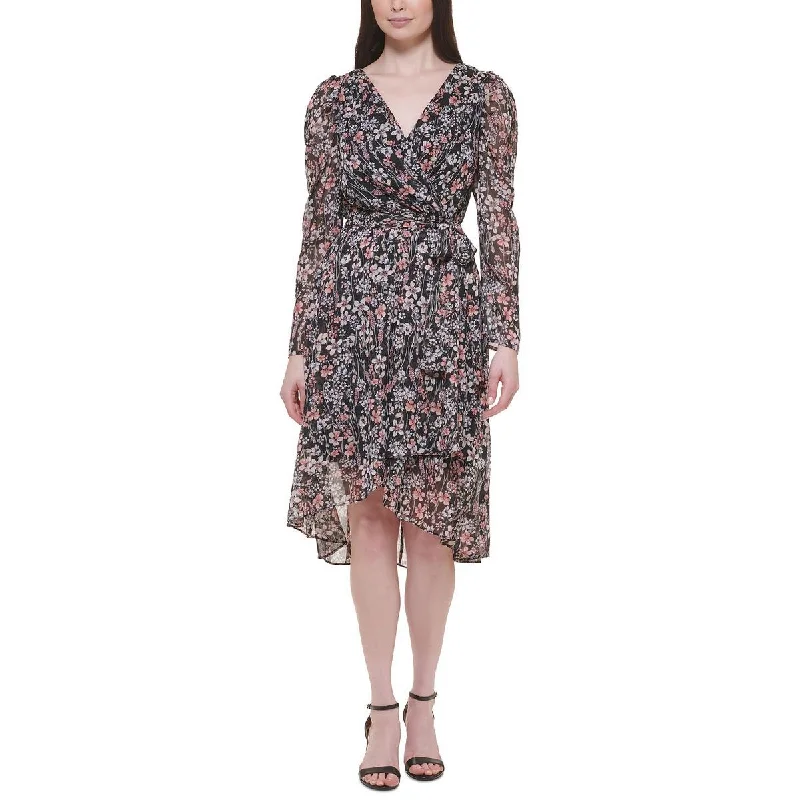 Online Only Petites Womens Chiffon Floral Midi Dress