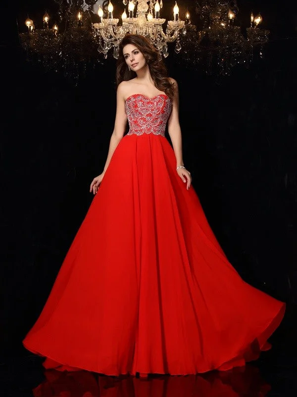 Unbeatable Prices A-Line/Princess Sweetheart Beading Sleeveless Long Chiffon Dresses Unbeatable Prices A-Line/Princess Sweetheart Beading Sleeveless Long Chiffon Dresses