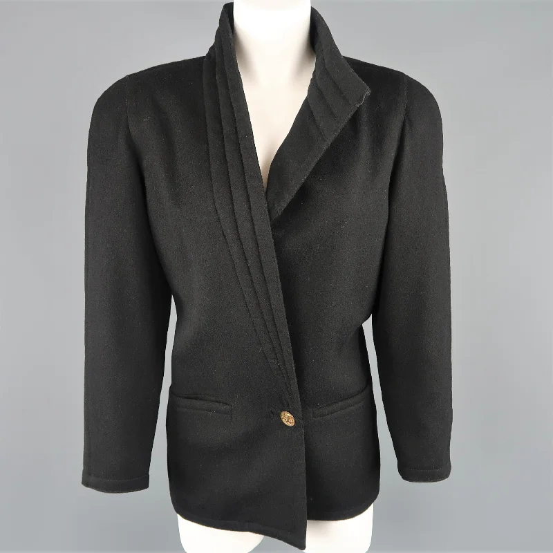 Early Access Vintage 1980s GIANNI VERSACE Size 8 Black Wrap Collar Coat