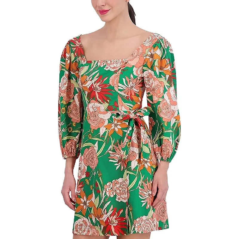 Don't Wait Womens Floral Print Short Mini Dress