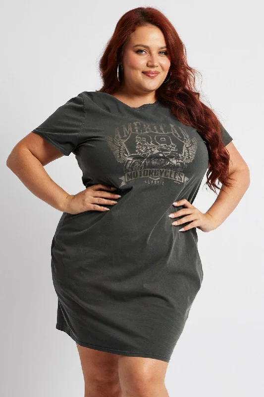 Reduced Prices Grey Dress Short Sleeve Crew Neck