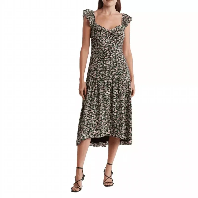 Price Fest Floral Ruched Midi Dress In Black