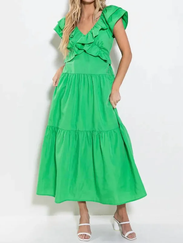 Exclusive Savings Ruffled Tiered With Back Tie Maxi Dress In Green