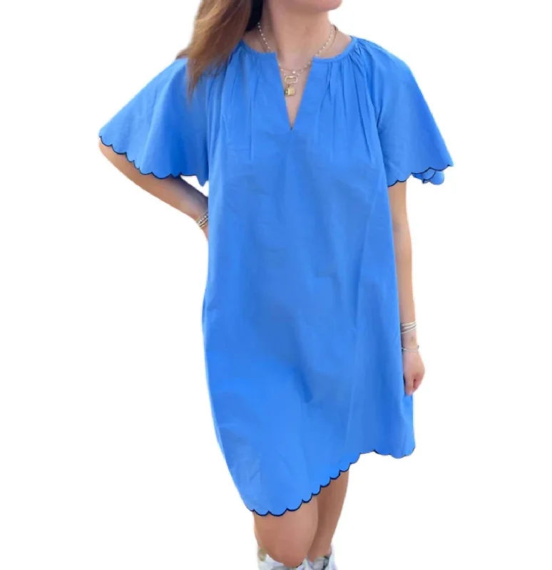 Daily Deals Harbor Scallop Dress In Cornflower Blue