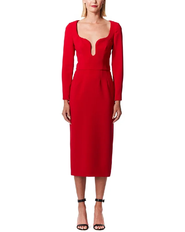 Weekend Special Carolina Herrera 3/4-Sleeve U-Neck Midi Dress