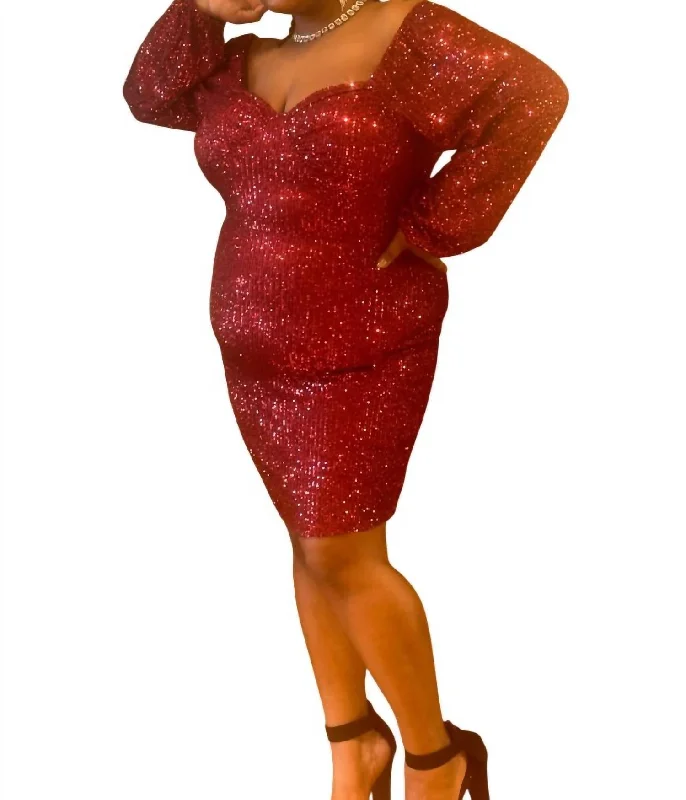Price Fest Brenda Semi-Formal Mini Dress - Plus In Burgundy