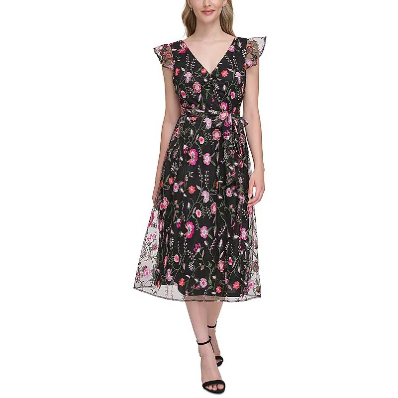 Limited Time Discount Womens Floral Embroidered Fit & Flare Dress