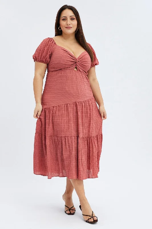 Reduced Prices Brown Midi Dress Short Sleeve Cut Out
