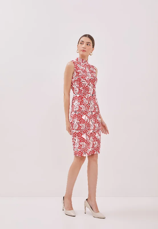 Season Finale Sale BANGKIT Red Batik Cheongsam Dress