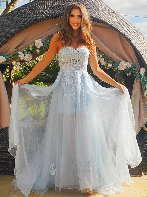 Huge Discounts A-Line/Princess Tulle Applique Sweetheart Sleeveless Sweep/Brush Train Dresses Huge Discounts A-Line/Princess Tulle Applique Sweetheart Sleeveless Sweep/Brush Train Dresses