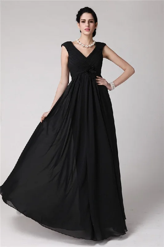 Great Bargains Sheath/Column V-neck Sleeveless Pleats Long Chiffon Dresses