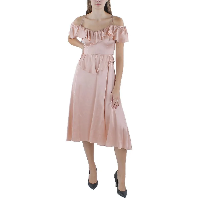 Warehouse Sale Womens Silk Off-The-Shoulder Midi Dress