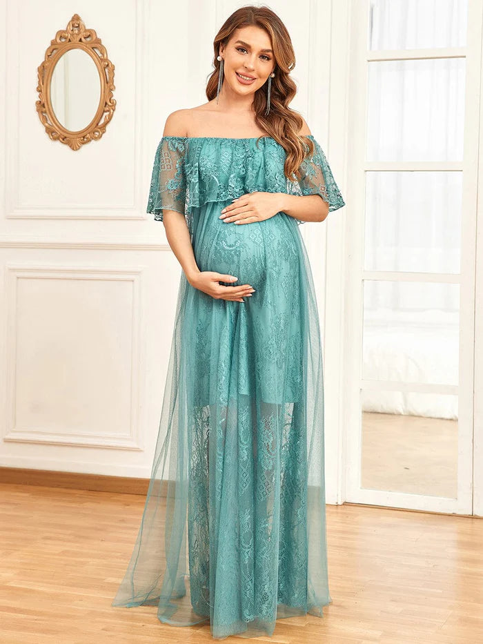Daily Deals Empire Waist Vintage Floral Foldover Double-Layer Maternity Dress