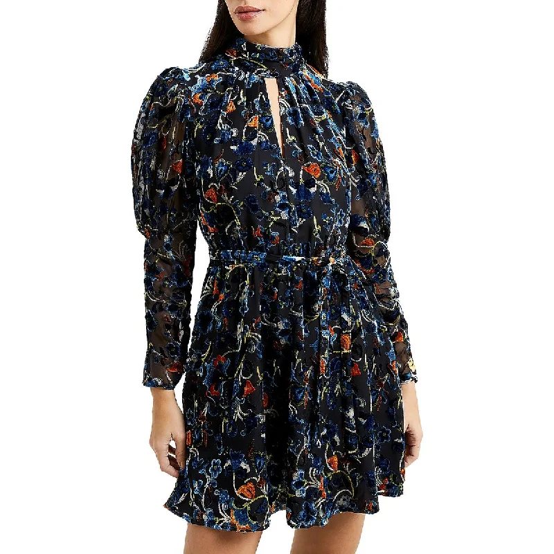 Take Advantage Avery Womens Velvet Floral Mini Dress