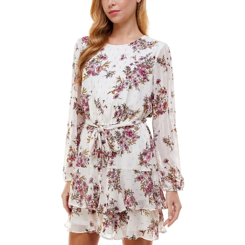 Massive Deals Womens Chiffon Metallic Mini Dress