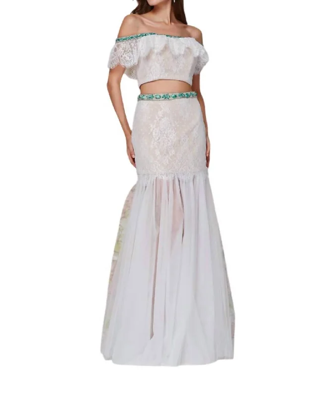Instant Discount Cropped Top Prom Dress In Emerald/nude