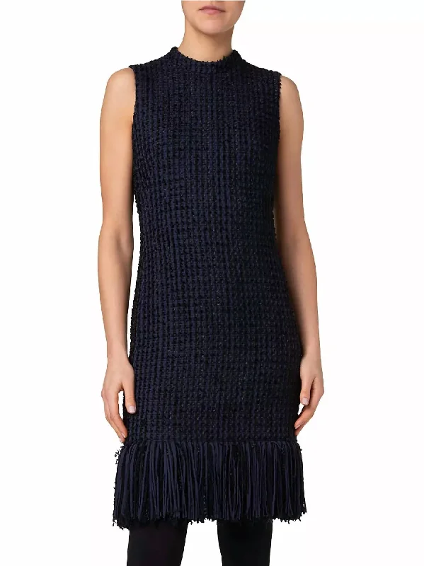 Deal Frenzy Tweed Sleeveless Sheath Dress In Navy