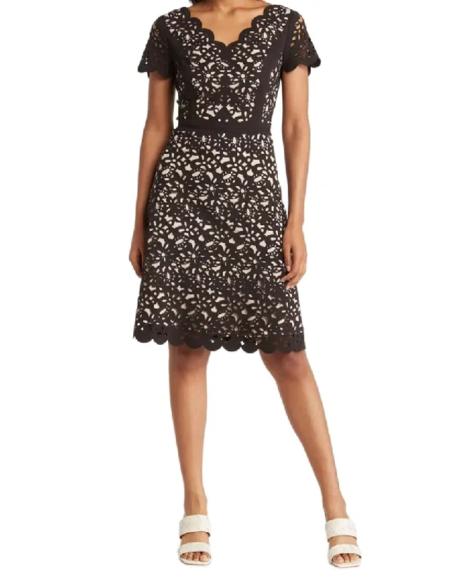 Best Bargains FOCUS by Shani V-Neck A-Line Laser Cutting Dress