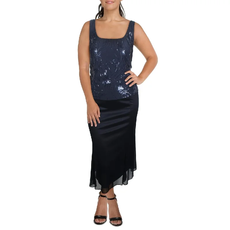 Sale Event Plus Womens Sequined Sleeveless Cocktail Dress