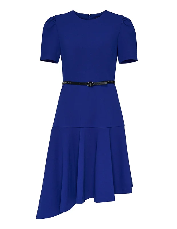 Quick Sale Scuba Crepe Asymmetrical Ruffle Hem Dress