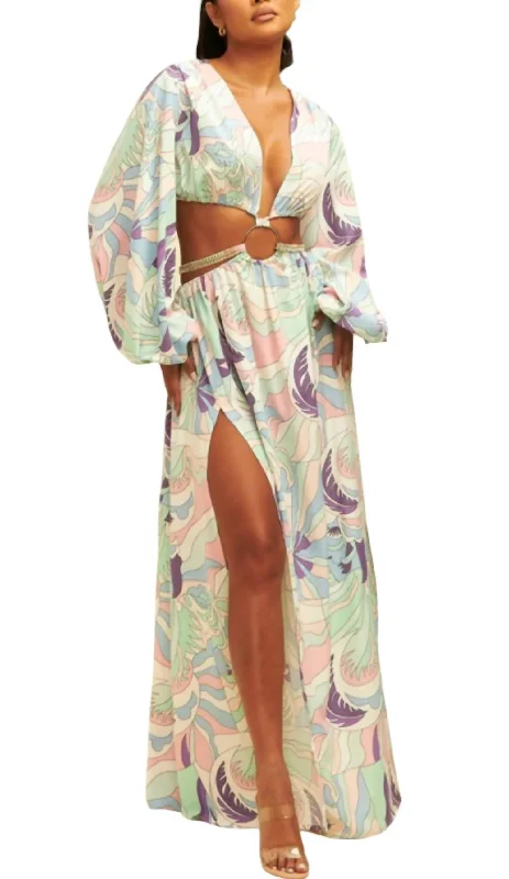Instant Discount Maxi Dress With Cutouts In Light Purple Multi