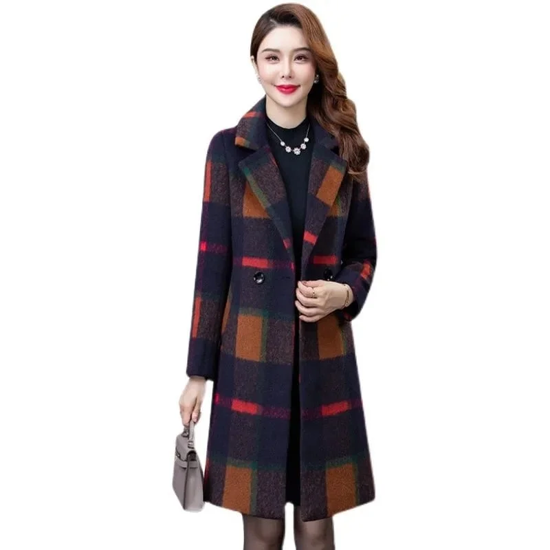 Reduced Prices ERNESTINA Design Women's Fine Fashion Elegant Golden Yellow Brown Plaid Luxury Style Wool Coat Jacket Reduced Prices ERNESTINA Design Women's Fine Fashion Elegant Golden Yellow Brown Plaid Luxury Style Wool Coat Jacket