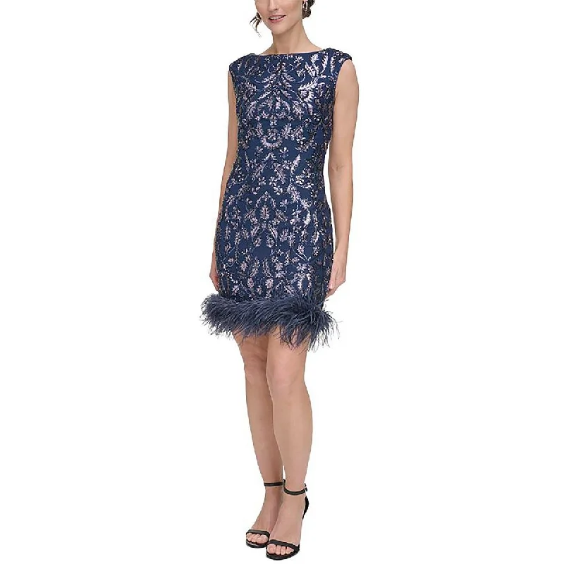Markdowns Womens Mesh Sequined Sheath Dress