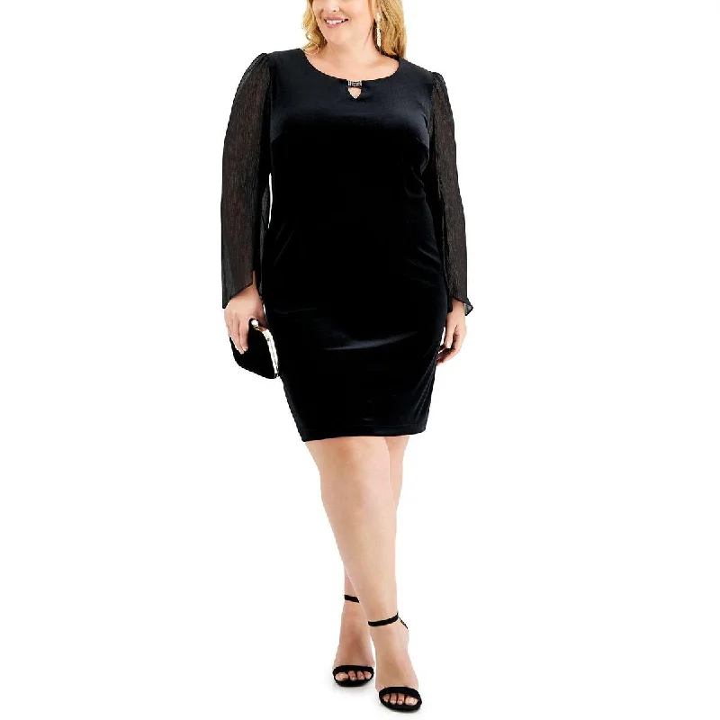 Hurry In Plus Womens Velvet Embellished Cocktail and Party Dress