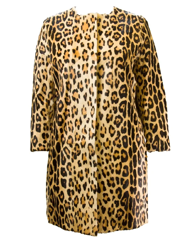 Weekend Deal MARINA RINALDI Women's Beige Eccelso Leopard Print Goat Fur Coat 12W / 21 $8265